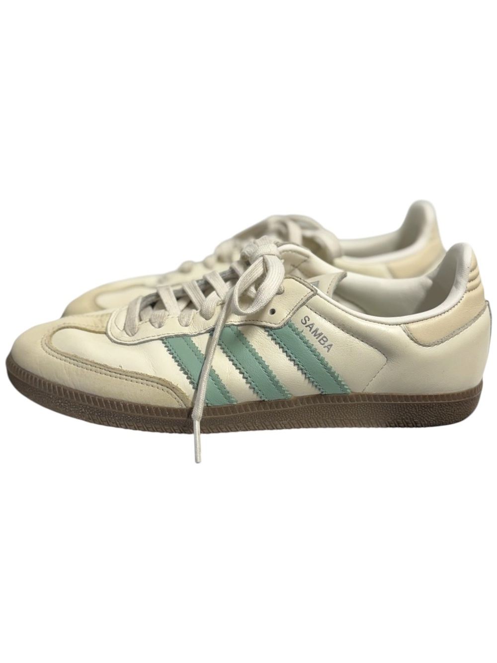 Adidas Samba OG Sneakers in White with Hazy Green Stripes Sz 8 - Picture 2 of 7